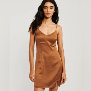 Abercrombie Mini Satin Dress with Waist Tie in Rust Orange, Size Small